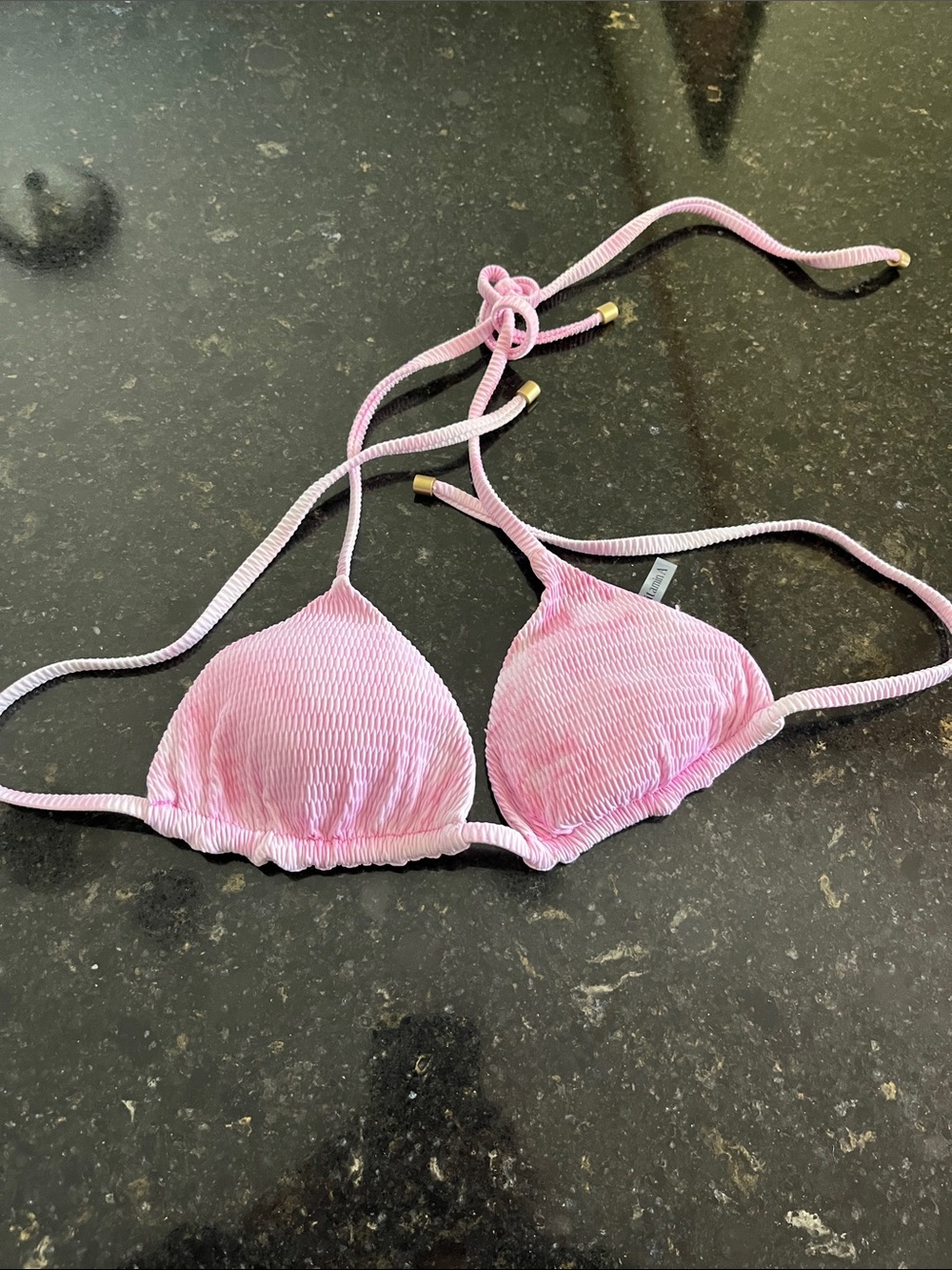 Vitamin A reversible Light Pink Textured Triangle Swim Top